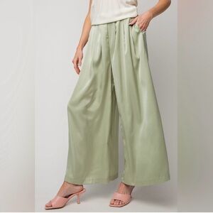 Sage Green Wide-Leg Satin Pants